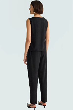 Şık ve Rahat Yazlık Bluz Pantolon Takım Keten Dokuma Yüksek Bel Kullanım Uzun Ömürlü