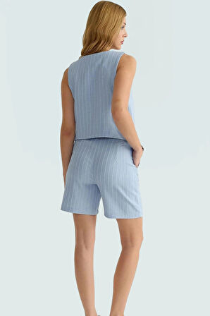 Şık Viskon Süprem Dokuma Yelek Şort Takım Yüksek Bel Yazlık Görünüm Rahat Ve