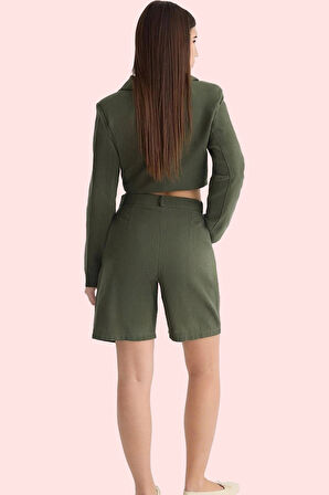 Kadın Kapri Şort Yüksek Bel Straight Siluet Pamuk Günlük Ve İş Hafta Sonu Kaliteli Malzeme