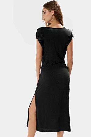 Yazlık Midi Elbise Nefes Alan Örme Kumaş Bodycon Kalıp Kruvaze Rahat Ve Şık Görünüm