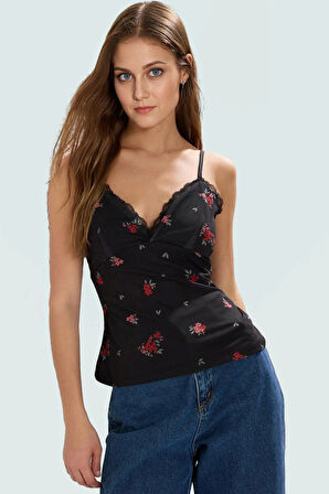 Çok Çiçekli Desenli Tül Bluz Nefes Alan Polyester Kumaş Profesyonel Görünüm