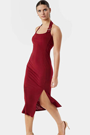 Vücut Sarmalayan Örme Midi Elbise Yazlık Şıklık Dayanıklı Malzeme Rahat Ve Şık Görünüm