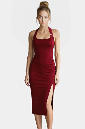 Vücut Sarmalayan Örme Midi Elbise Yazlık Şıklık Dayanıklı Malzeme Rahat Ve Şık Görünüm