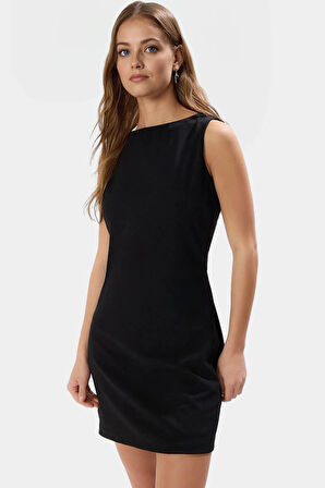 Yazlık Kolsuz Mini Elbise Bodycon Zebra Desenli Krep Kumaş Dayanıklı Malzeme Zarifane Tasarım