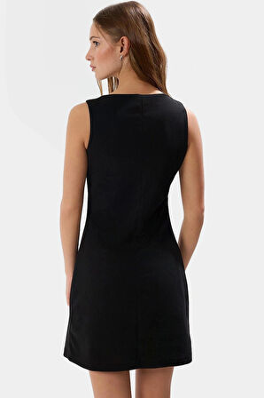 Yazlık Kolsuz Mini Elbise Bodycon Zebra Desenli Krep Kumaş Dayanıklı Malzeme Zarifane Tasarım