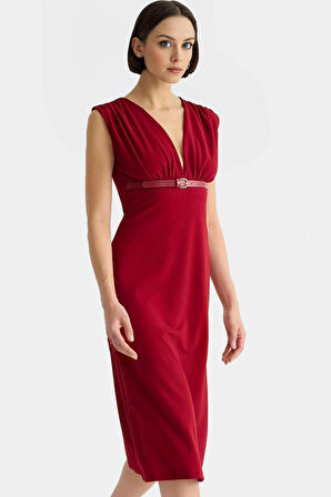 Bodycon Midi Elbise V Yaka Kemerli Scuba Krep Polyester Günlük Uzun Ömürlü Modern Stil