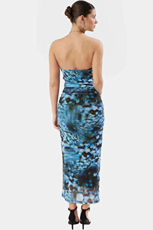 Astarlı Leopar Desenli Bodycon Maxi Elbise Şık ve Rahat Tasarım Boyundan Bağlamalı Yaka