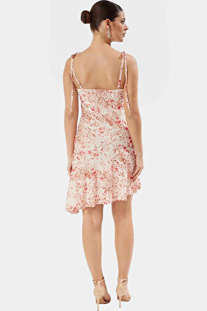 Çiçekli Mini Elbise Asimetrik Kesim Örme Kumaş Rahat Günlük Stil Kullanım Özel Tasarım