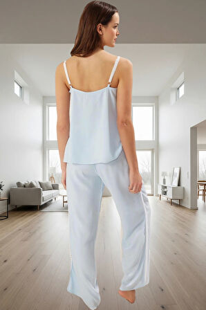 Rahat Ev Giyim 2li Pijama Takımı Viskoz Poplin Kumaş İnce Askılı Premium Kalite Modern Stil