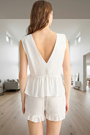 Viskon Pijama Takımı Fırfır Detaylı Rahat Yazlık Ev Giyim Seti Kaliteli İşçilik