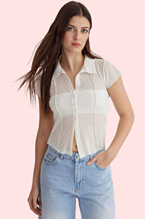 Kadın Köpük Kumaş Basic Fitted Gömlek Yaka Kısa Kollu Rahat Günlük Stil Yaz Aylarının Vazgeçilmezi