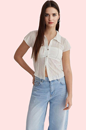 Kadın Köpük Kumaş Basic Fitted Gömlek Yaka Kısa Kollu Rahat Günlük Stil Yaz Aylarının Vazgeçilmezi