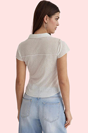 Kadın Köpük Kumaş Basic Fitted Gömlek Yaka Kısa Kollu Rahat Günlük Stil Yaz Aylarının Vazgeçilmezi