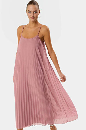 A line Tül Maxi Elbise Örme Kumaş Halter Yaka Yırtmaçlı Rahat Kesim Mükemmel Uyum Trend Tasarım