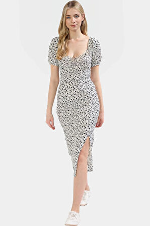 Çiçek Desenli Bodycon Midi Elbise Rahat Ve Şık Günlük Stil Kullanım İçin Özenle Seçilmiş