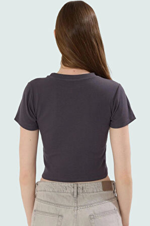 Rahat Pamuklu Kaşkorse Crop Bluz Bisiklet Yaka Kısa Kol Yazlık Ve Şık