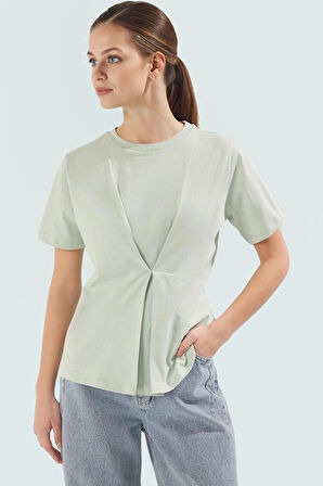 Pamuklu Bluz Regular Kalıp Bisiklet Yaka Örme Kumaş Günlük Kullanım Şık Görünüm