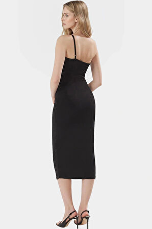 Nefes Alan Örme Midi Elbise Kolsuz Bodycon Kalıp Polyester Elastan Günlük Şıklık Özenle Seçilmiş