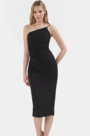 Nefes Alan Örme Midi Elbise Kolsuz Bodycon Kalıp Polyester Elastan Günlük Şıklık Özenle Seçilmiş