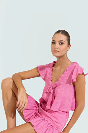 Pamuklu Viskoz Örme Bluz Etek Takım Dik Yaka Reglan Kol Yazlık Plaj Rahat Kullanım Dayanıklı Malzeme