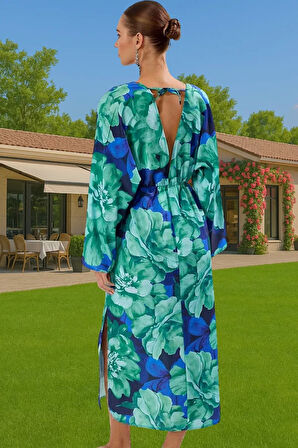 Şal Yaka Maxi Dokuma Elbise Tek Kol Yırtmaçlı Plaj Modası Konforlu Kesim Uzun Ömürlü