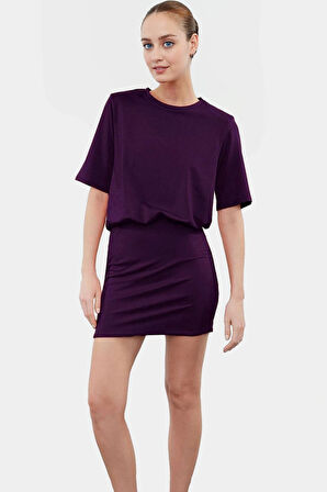 Pamuklu Elastanlı Mini Elbise Kısa Kollu Bodycon Kesim Uzun Ömürlü Dayanıklı Malzeme