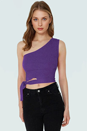 Pamuklu Örme Tek Omuz Bluz Fitted Kalıp Bağlama Detayı Yazlık Yüksek Kalite Dayanıklı Malzeme