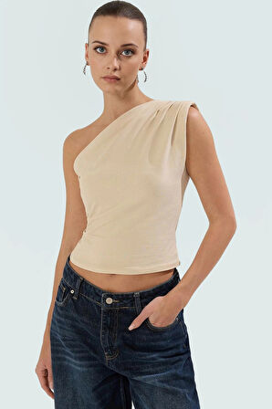 Pamuklu Asimetrik Tek Omuz Bluz Rahat Esnek Yazlık Profesyonel Görünüm Özenle Seçilmiş