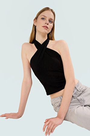 Kadın Yazlık Örme Bluz Boyundan Bağlamalı Fitted Kalıp %100 Pamuk Rahat Ve Şık