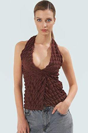 Yazlık Kolsuz Fitted Bluz Boyundan Bağlamalı Asimetrik Özel Tasarım Rahat Ve Şık