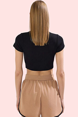 Kadın Mini Şort Yüksek Bel Lastikli Örme Kumaş Günlük ve Spor Hafta Sonu Dayanıklı Malzeme