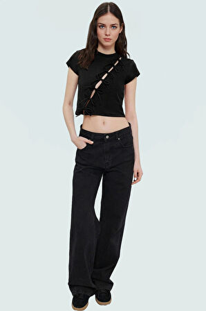 Yazlık Kadın Crop Bluz Fiyonk Detaylı Pamuklu Dayanıklı Malzeme