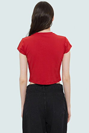 Yazlık Kadın Crop Bluz Fiyonk Detaylı Pamuklu Dayanıklı Malzeme