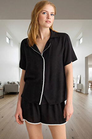 Rahat Viskon Pijama Takımı Şerit Detaylar Yazlık Homewear Ve Şık Özenle Seçilmiş