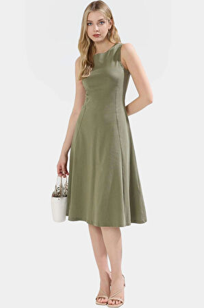 Pamuklu Midi Elbise Kolsuz Skater Bisiklet Yaka Rahat Yazlık Kullanım