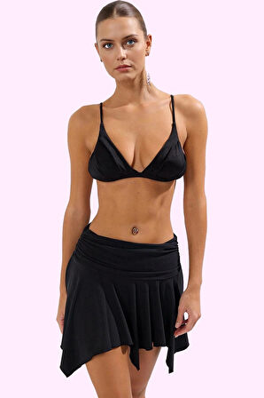 Kadın Yazlık Mini Etek Renk Crinkle Dokuma Asimetrik Skater Günlük Kullanım Modern Tasarım