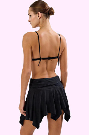 Kadın Yazlık Mini Etek Renk Crinkle Dokuma Asimetrik Skater Günlük Kullanım Modern Tasarım