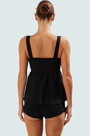 Dokulu Pamuk Bluz Şort Takım Rahat Yazlık Plaj Kıyafeti Şık Görünüm Premium Kalite