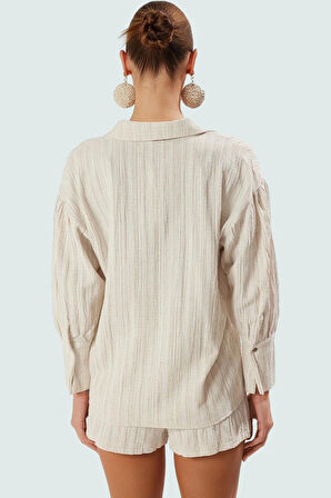 Rahat Plaj Takımı Keten Karışımlı Gömlek Şort Yaz İçin Mükemmel Özel Tasarım