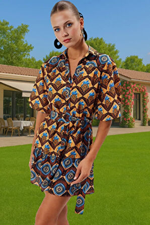 Rahat Etnik Desenli Mini Pamuk Vual Plaj Elbisesi Zarifane Tasarım Trend Tasarım