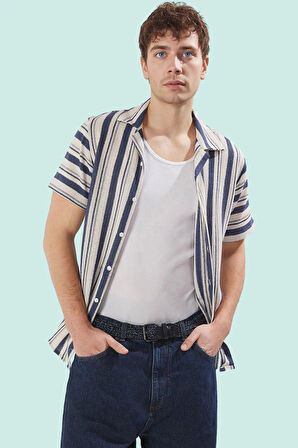 Erkek Yazlık Gömlek Kısa Kollu Çizgili Rahat Apaş Yaka Günlük Stil Yaz Aylarının Vazgeçilmezi