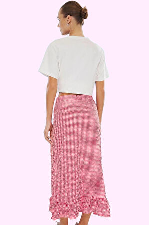 Kadın Günlük Kullanım Maxi Ekose Gofre Dokuma Etek Balık Siluet Casual Yaz Aylarının Vazgeçilmezi