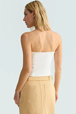 Şık Straplez Bluz Yazlık Polyester Elastan Dokuma Premium Kalite Seçkin Malzeme Mükemmel Uyum