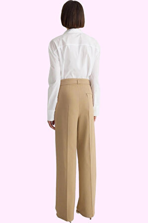 Kadın Dokuma Pantolon; Yüksek Bel Geniş Paça Straight Kalıp Düz Desen Yaz Aylarının Vazgeçilmezi