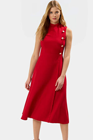 Zarif Midi Elbise Dokuma Kumaş Kolsuz Belden Etek Seçkin Malzeme Dayanıklı