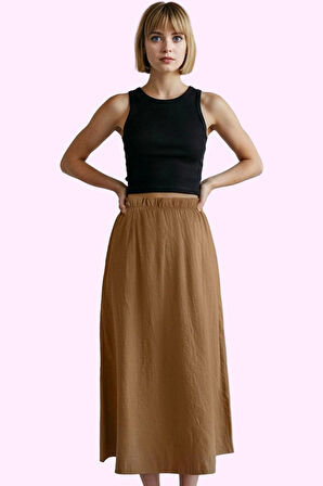 Kadın Yüksek Bel Kloş Midi Etek Günlük Casual Tarz Modern Tasarım Yaz Aylarının Vazgeçilmezi