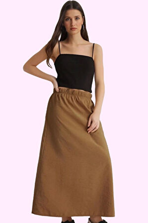 Kadın Yüksek Bel Kloş Midi Etek Günlük Casual Tarz Modern Tasarım Yaz Aylarının Vazgeçilmezi