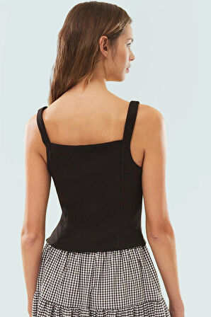 Fitted Kalıp Kolsuz Bluz Finike Dokuma Kare Yaka Yazlık Uzun Ömürlü Seçkin Malzeme