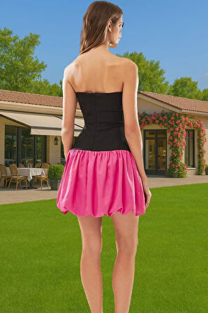 Straplez Mini Abiye Elbise Polyester Elastan Yazlık Yüksek Kalite Konforlu Kesim Özel Tasarım