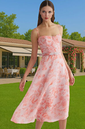 A Kesim Çiçek Desenli Şifon Abiye Elbise Trend Tasarım Kaliteli İşçilik Premium Kalite Modern Stil